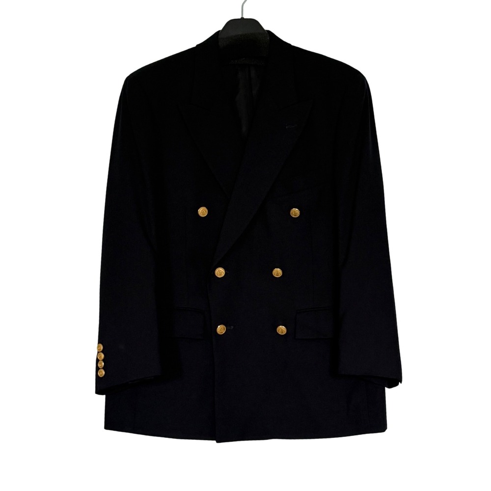 Brooks Brothers Brooksease Blazer Mens Navy Double Breasted Gold Button VTG 90